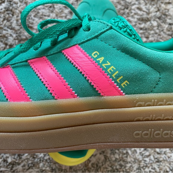 Adidas Gazelle Bold Platform Sneaker Shoes Lifestyle Court Green Pink Sulfur 8.5 - Picture 5 of 12